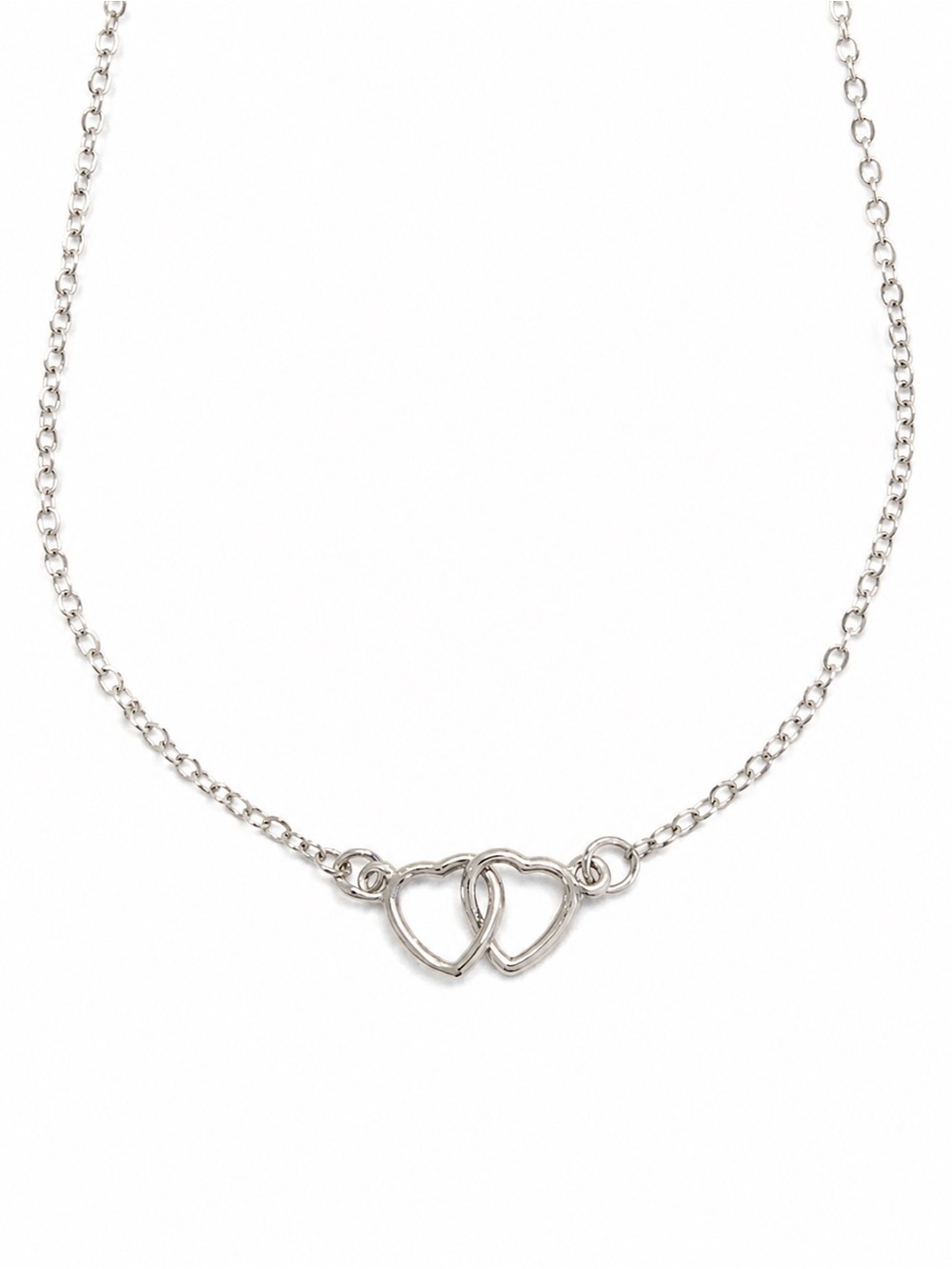 Silver Double Heart Link Necklace - Women Jewelry